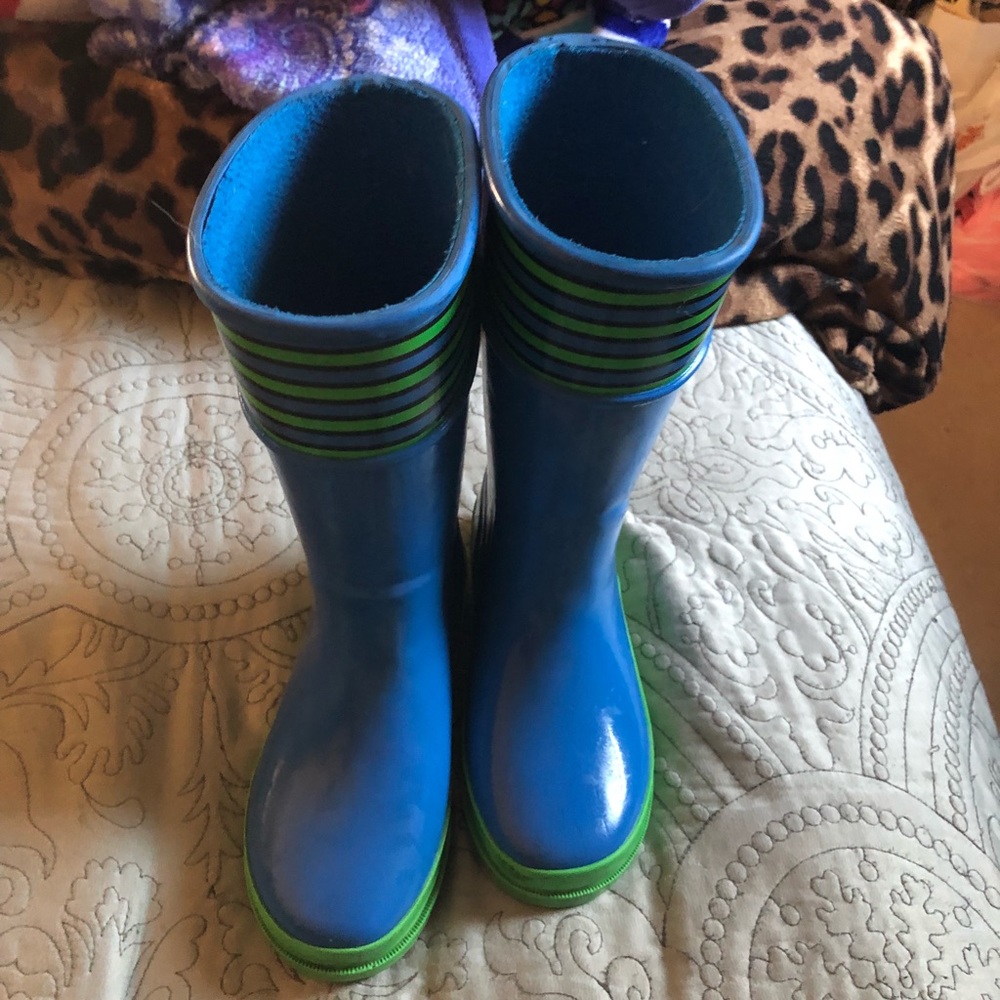 Boys toddler blue  and green sperry  rain boots